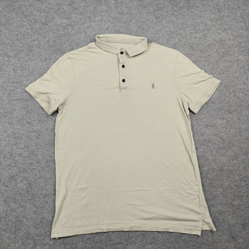 AllSaints Polo Shirt Mens Large Beige Vidal Polo 100% Cotton Regular Fit